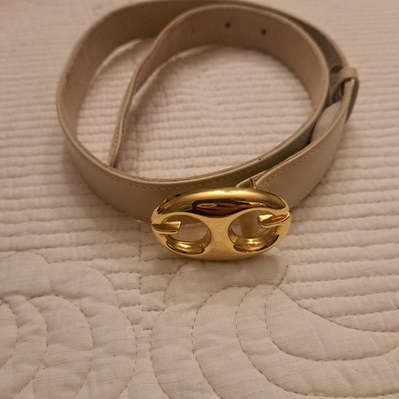 RARE AUTHENTIC VINTAGE GUCCI PUFFY MARINA LINK GOLD GG SKINNY IVORY/CREAM BELT - Picture 5 of 6